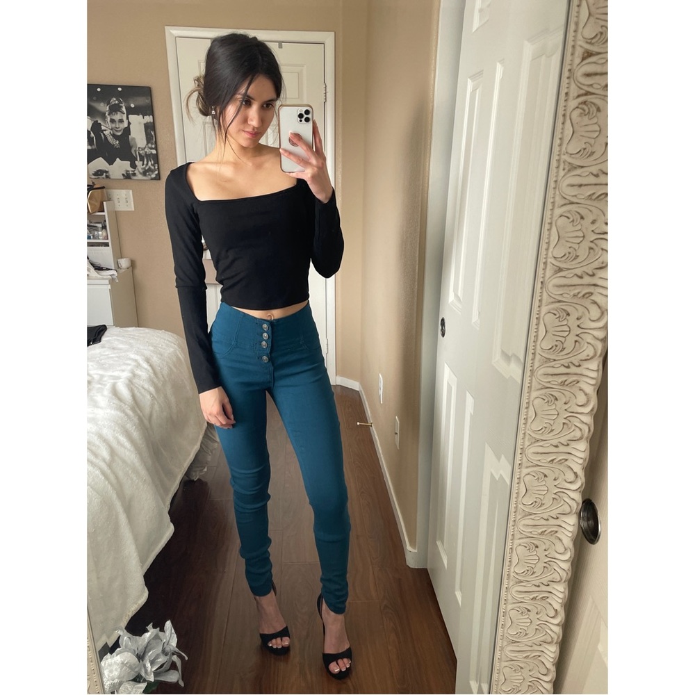 High Waisted Blue fitted pants